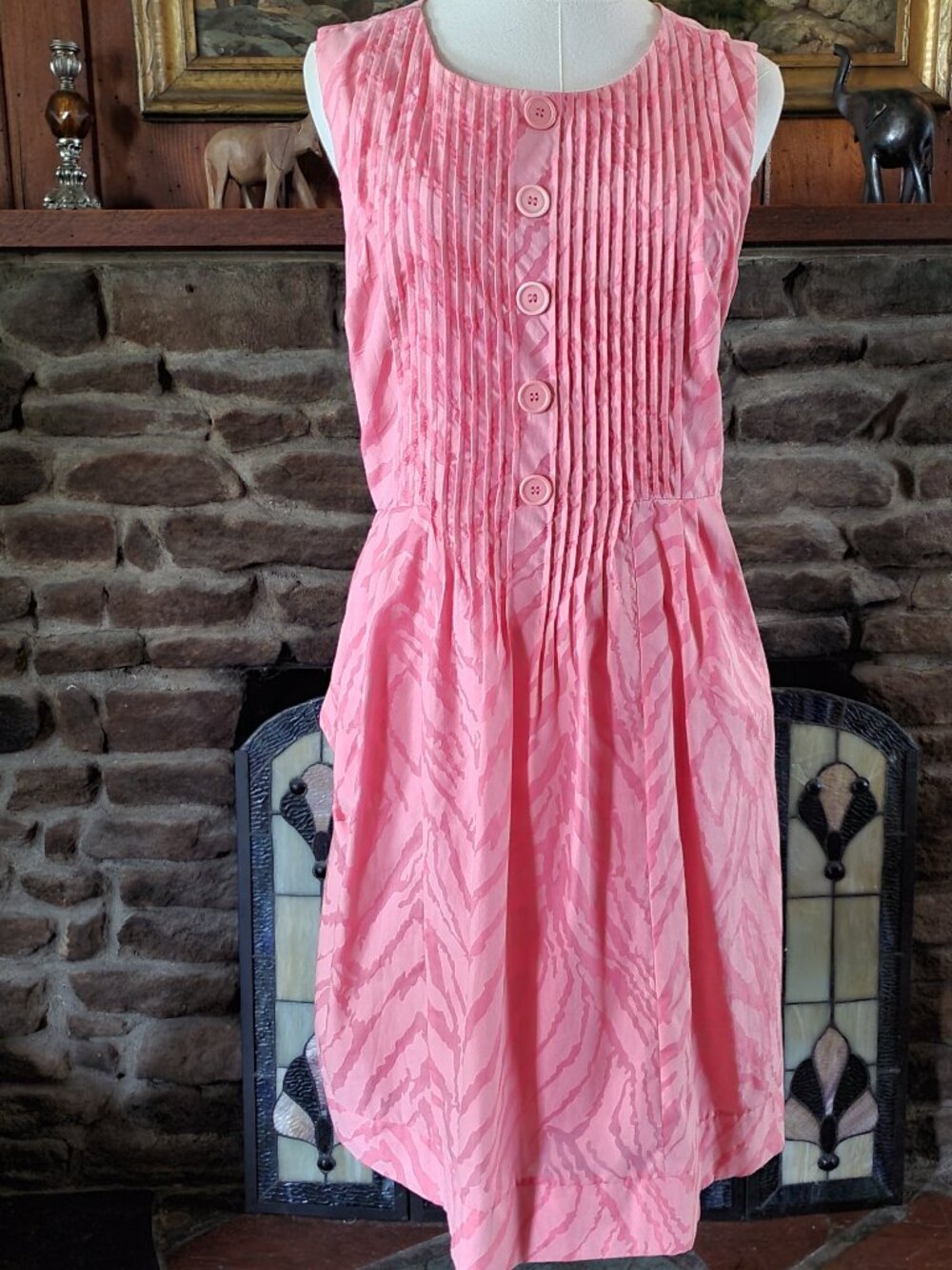 Rabbit Rabbit Rabbit Womens Dress Size 14 Pink Zebra Animal Print Pleated Pocket